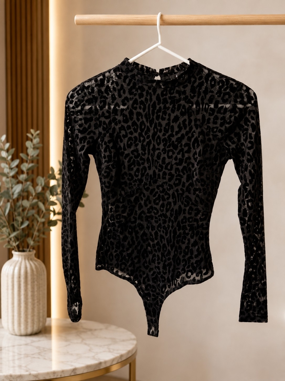 Lulus Black Velvet Leopard-Print Long Sleeve Bodysuit